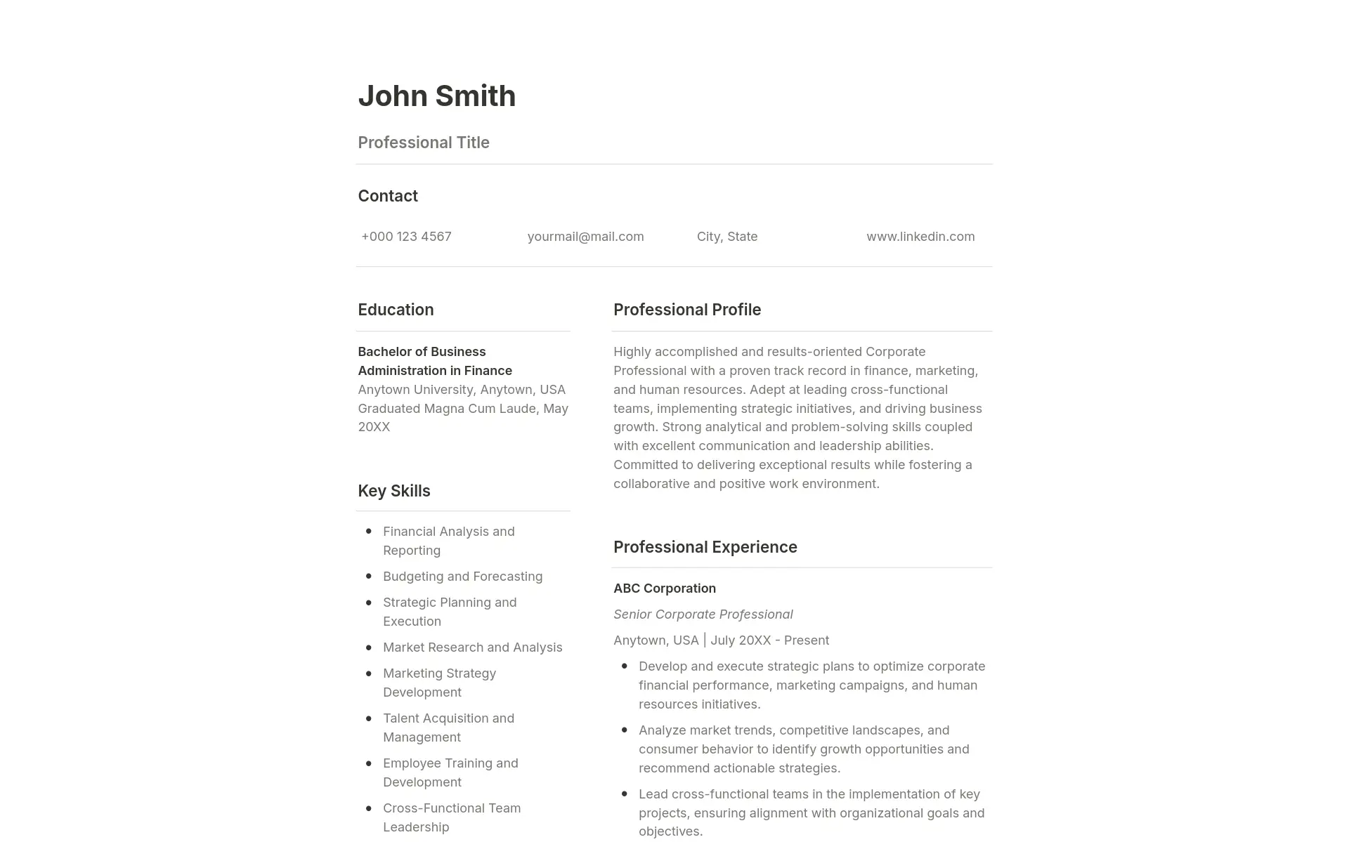 Corporate Professional Resume Template