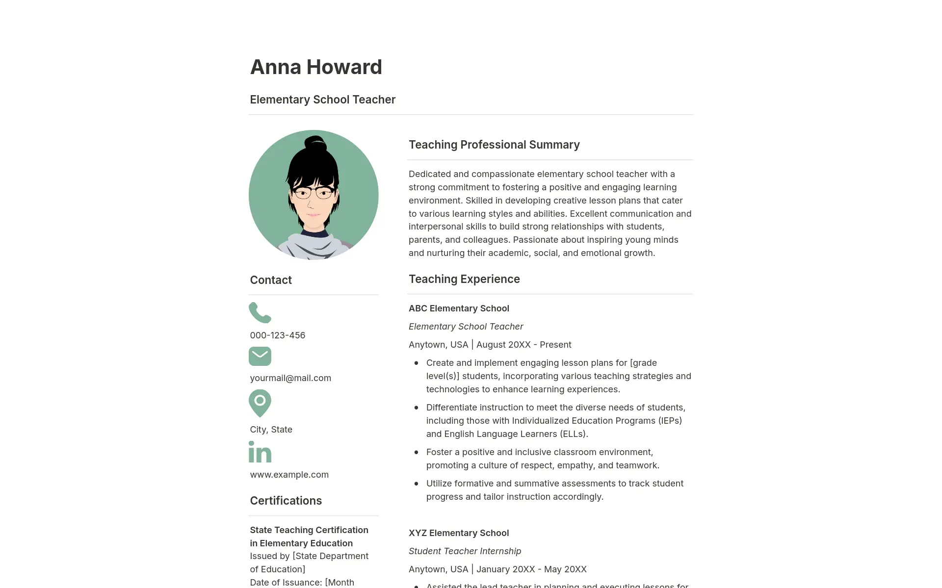 Green Teacher Resume, Cover Letter & References Pack